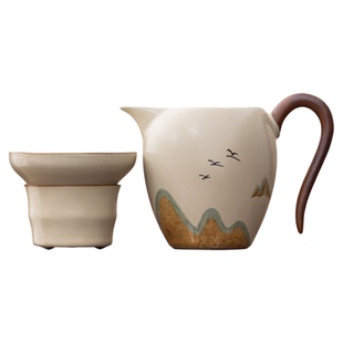 汝窑远山公道杯分茶器过滤组合陶瓷功夫茶具防烫茶海茶漏美人公杯