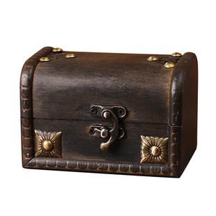 复古灰色木质带锁首饰珠宝收纳盒中式怀旧百宝箱防尘小物件储物盒