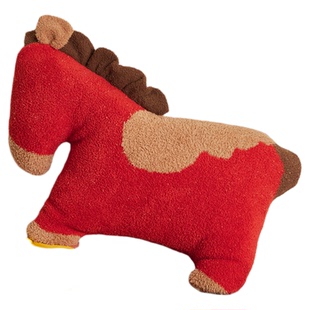 幸福小红马2026新年红抱枕喜庆氛围感半边绒毯子客厅沙发靠枕装饰