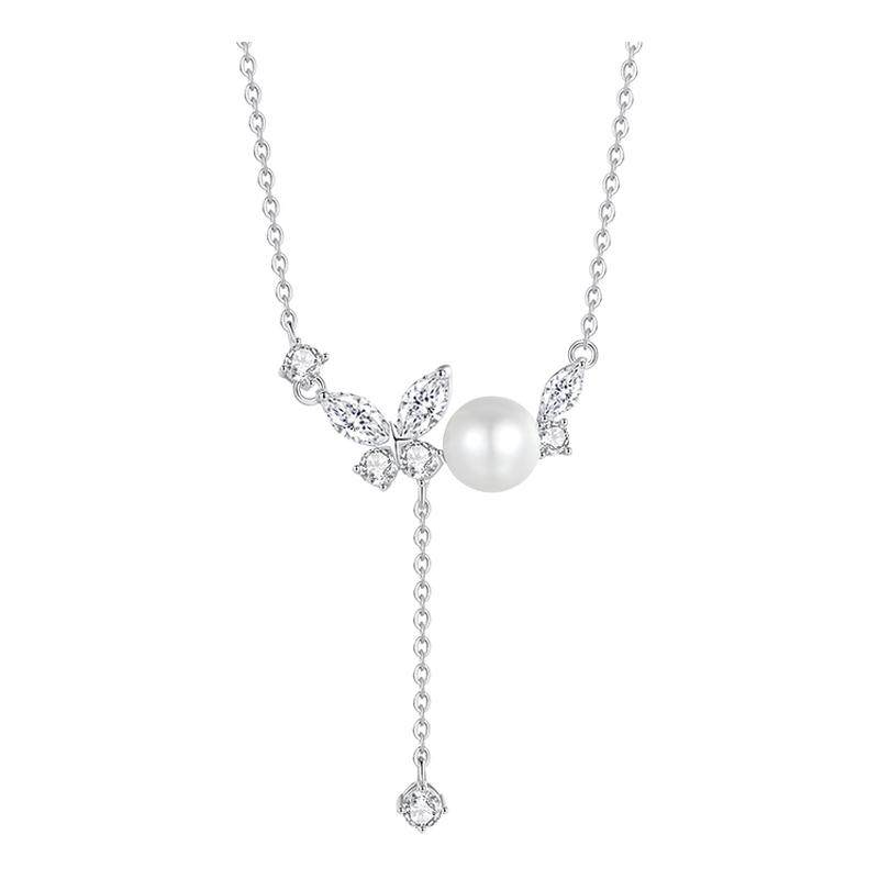 足银999淡水珍珠蝴蝶吊坠项链女2026新款轻奢小众生日礼物送女友