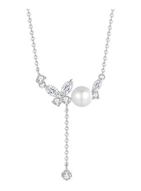 足银999珍珠蝴蝶轻奢小众项链女