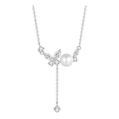 足银999珍珠蝴蝶轻奢小众项链女