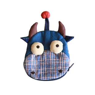 布茗堂 土布卡通两用零钱杂物钥匙包 刺绣拼布工艺植物蓝染布艺