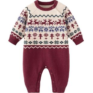 【清仓】babylove宝宝连体衣秋冬针织毛衣婴幼儿纯棉哈衣爬服