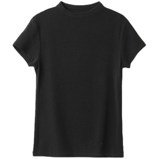 慕斯T恤 法式温柔风 女士小高领短袖 正肩修身弹力上衣春夏款女装