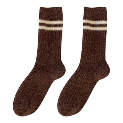 黑白双杠水貂绒袜子女秋冬季长袜