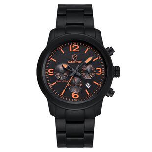 玛斯威顿户外运动手表男夜光防水钢带多功能计时码军表光能手表男