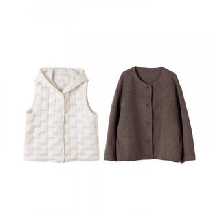 宝诗黎两件套绵羊毛毛呢外套2026早春宽松轻薄保暖白鸭绒马甲女装