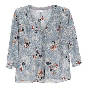 TALASA丝棉衬衫女2026春夏新款七分袖V领百搭设计感印花百搭修身