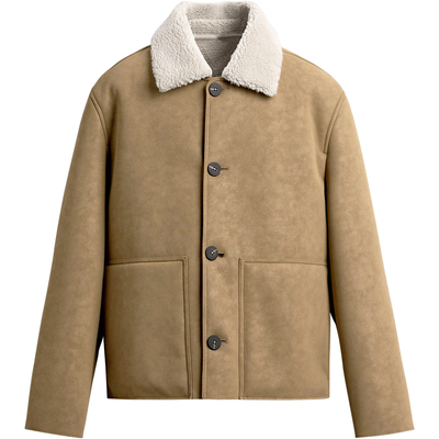 西班牙单！翻毛领仿皮革厚外套