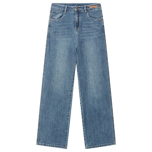 百斯盾官方女装牛仔裤秋冬款时尚复古舒弹柔软显腿长摩登宽筒裤