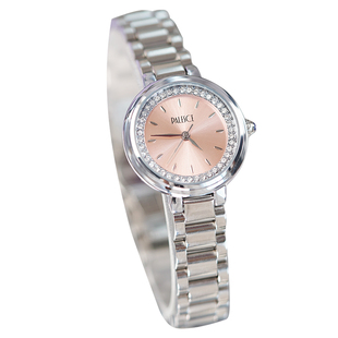 海达豪力小众镶钻满天星轻奢简约大方金属表盘粉色女小银手表礼物