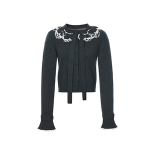 lefame拉飞姆26春款宫廷风格雷系千金系带针织衫外套上衣女