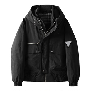 LUUD 功能性多口袋90鸭绒羽绒服男冬季格子内衬户外防风连帽外套