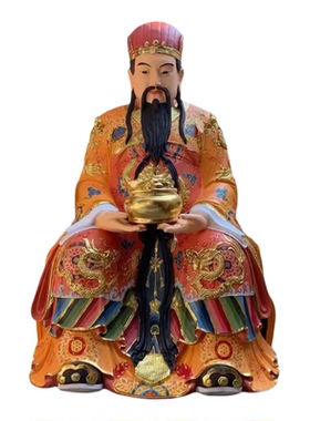 大型铸铜财神爷佛像彩绘文财神抱元宝摆件玻璃钢五路财神雕塑