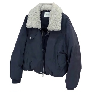 2025冬季新款高端定制小个子短款工装夹克藏蓝色加厚保暖宽松外套