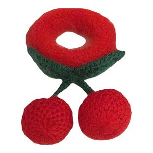 儿童红色樱桃毛绒发圈头花小女孩头绳宝宝扎马尾新年款高弹不伤发