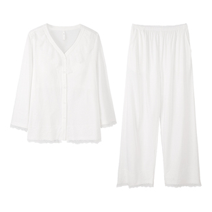 安之伴【茶多酚】睡衣女款春秋季纯棉抑菌长袖带胸垫可外穿家居服