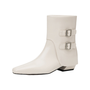 MILLIE'S/妙丽真皮法式复古小众尖头短靴女加绒瘦瘦鞋冬款马丁靴Z