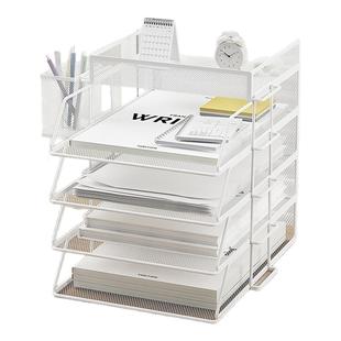 A3A4桌面文件收纳架金属文件框置物栏收纳盒档案铁质多层文件夹收纳盒书架办公室书立架办公用品文具大全架子