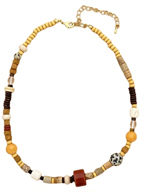 南法假日玉石木质串珠不对称彩色串珠锁骨链小众气质感项链女短款