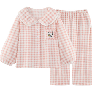 睡衣女珊瑚绒秋冬季加厚保暖可爱甜美娃娃领法兰绒冬天家居服套装