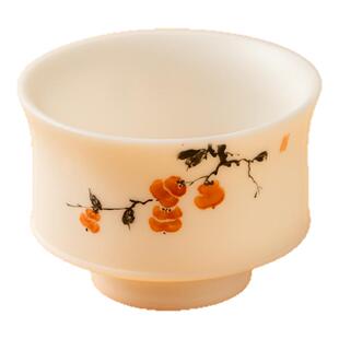 都州窑羊脂玉手绘柿柿如意天行杯主人杯茶杯礼盒包装品茗杯客杯