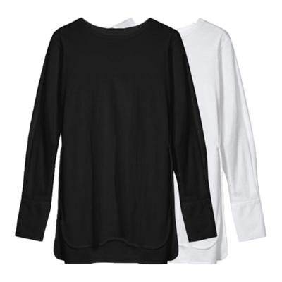 TOFOD yyds 真丝醋酸长袖T恤开叉 黑色白色长款遮屁股打底上衣