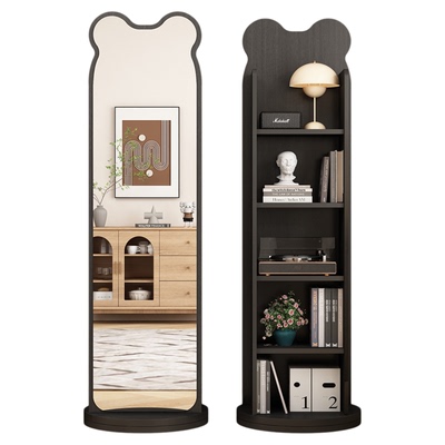 小熊旋转可移动穿衣镜全身镜落地镜报刊书架一体镜子储物大试衣镜