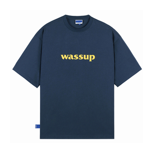 WASSUP新款男短袖t恤短袖纯色纯棉休闲上衣情侣款藏青色短袖T恤