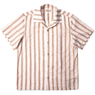 红风 美式复古提花条纹衬衫纯棉Aloha夏威夷宽松度假短袖衬衣男