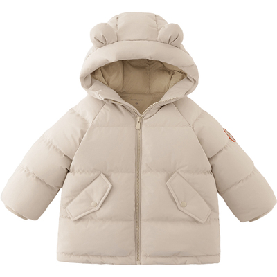 马克珍妮小熊耳朵中长款羽绒服