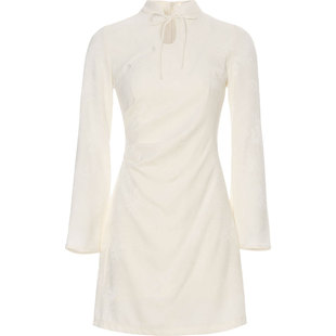 sincethen 新中式改良旗袍裙小个子裙子白色长袖连衣裙礼服女早秋