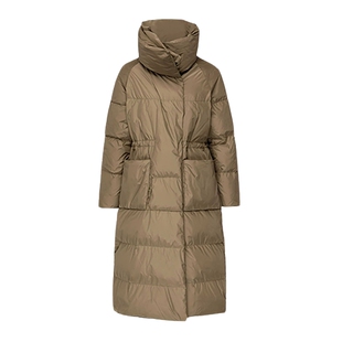 马天奴冬季新款咖色立领拉链白鹅绒羽绒服保暖长款修身外套时尚