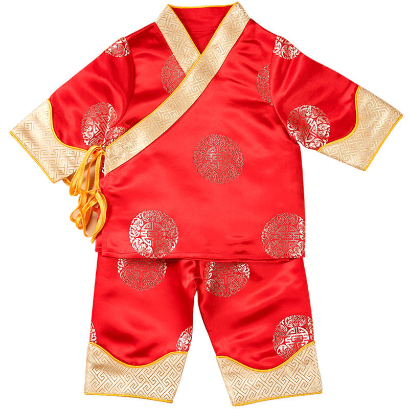 男女一周岁生日百天红色拜年服