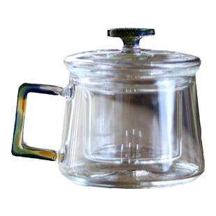 新款小号260ml耐热玻璃分离杯 高颜值过滤泡茶杯方形彩把三件杯子