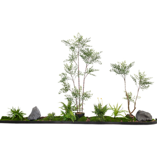 仿真绿植造景室内楼梯下蕨类植物景观装饰酒店采光井花槽盆栽布置