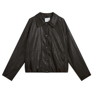 紫涵短款咖色翻领pu皮衣女春秋季新款复古松弛单排扣宽松夹克外套