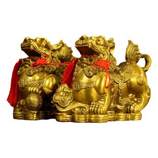 铜貔貅摆件一对公母全黄铜貔貅皮丘客厅店铺装饰品办公室开业招财