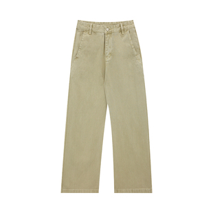 橘子树在哪儿卡其色直筒牛仔裤女春季设计感高腰显瘦百搭拖地长裤
