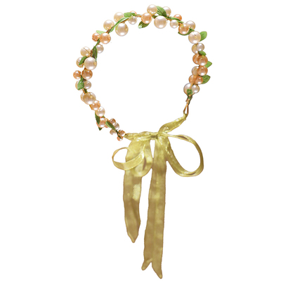 气质森系绿色珍珠花环编发带发箍