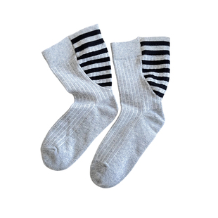 2025新款复古宽口袜子男女同款日系时尚小众拼接宽罗口堆堆松口袜