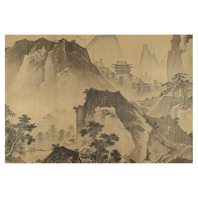 夏圭 长江万里图 宋画水墨山水长卷绢布装裱手卷高清复制装饰画