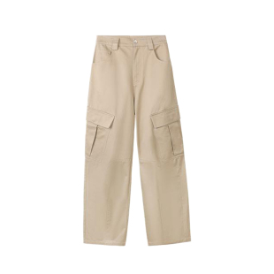 卡其色工装阔腿牛仔裤女春季2026新款高腰宽松垂坠感直筒裤子春秋