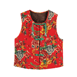 东北大花加绒马甲红色团队装广场舞灯笼裤伴娘结婚表演国风打鼓服