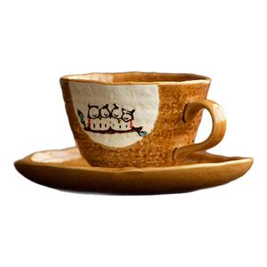 日本进口濑户烧可爱漫步猫咪陶瓷咖啡杯手工日式下午茶茶杯套装