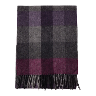 圣雪绒秋冬新款100%山羊绒苏格兰紫灰黑红格纹流苏围巾