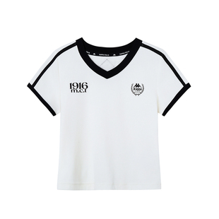 Kappa卡帕 正肩v领短袖女26春夏新款撞色修身上衣运动休闲显瘦t恤