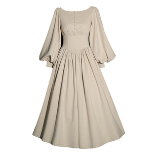 弥爱原创《雾岛听风》加厚法式宫廷复古收腰灯笼袖礼服连衣裙秋冬