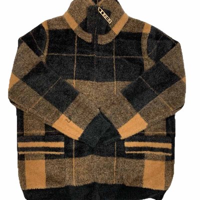 立翻两用领金貂绒格子外套